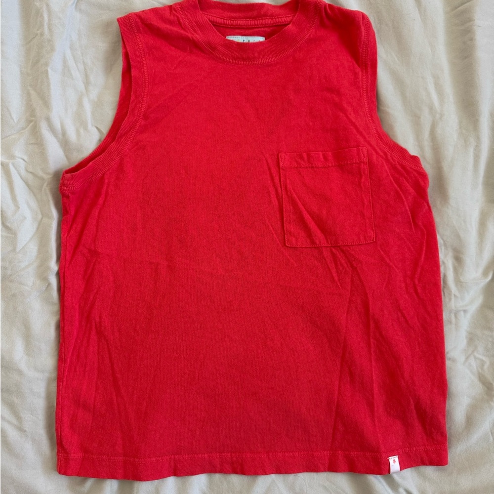 MOTHER Bright Red Sleeveless Muscle Tee with Chest Pocket